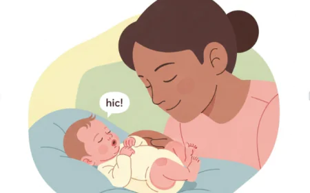 Newborn lying on a soft blanket hiccuping while parent watches gently