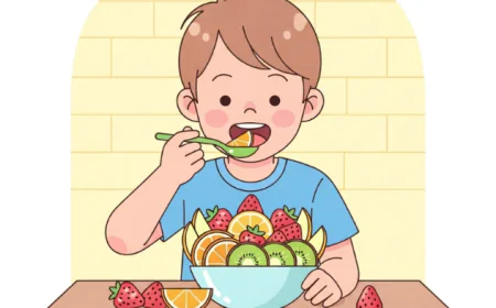 Child eating a colorful bowl of fruits to boost immunity