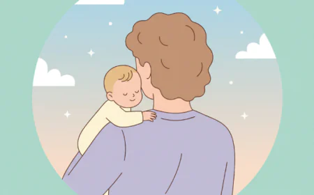 Parent holding baby upright on shoulder and gently patting the back