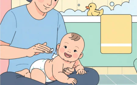 Parent applying gentle lotion to baby’s skin after bath