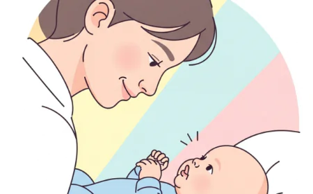 Parent observing baby’s facial expressions and hand movements closely