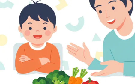 Child playfully refusing vegetables at the dining table