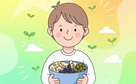 Child holding a bowl of zinc-rich foods like oats, beans, and seeds