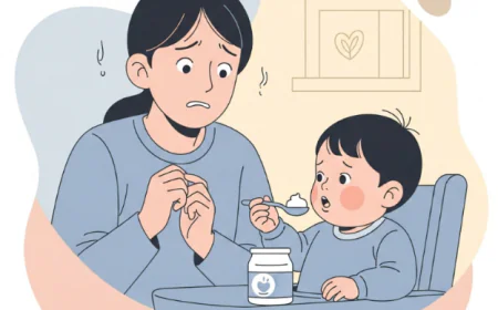 Parent watching carefully as child tries a new food