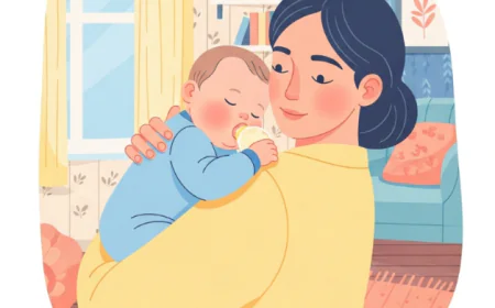 Parent holding baby upright on the shoulder, gently burping after feeding.