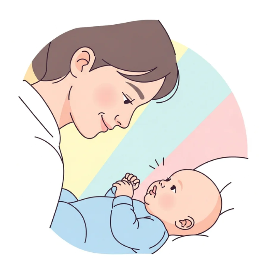 Parent observing baby’s facial expressions and hand movements closely