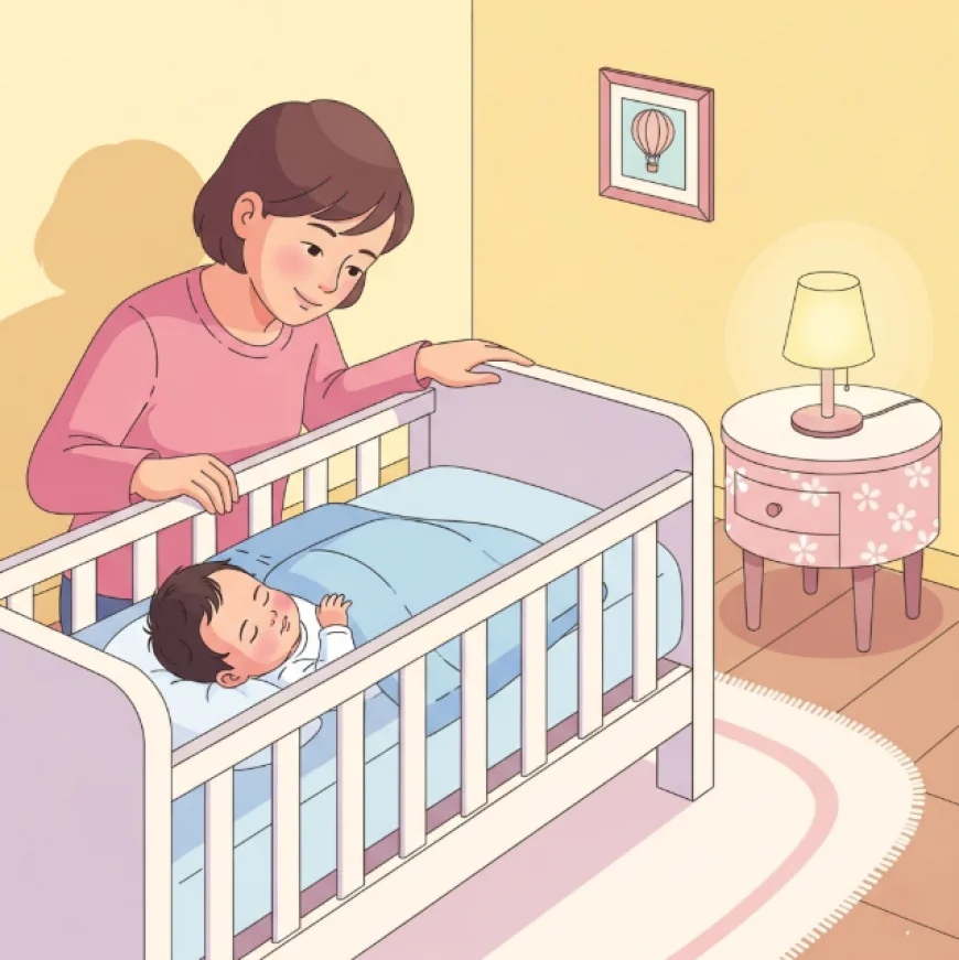 Newborn sleeping in a crib while parent gently watches over