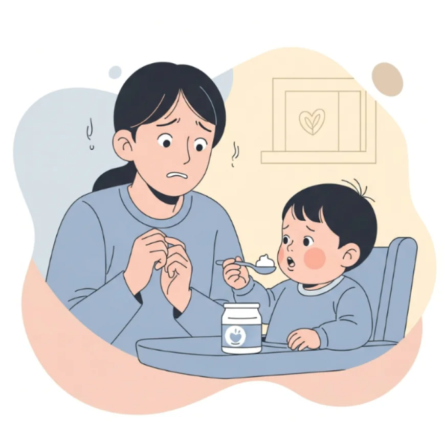 Parent watching carefully as child tries a new food