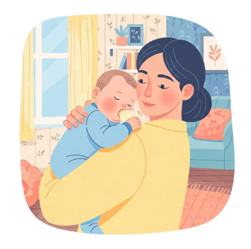 Parent holding baby upright on the shoulder, gently burping after feeding.