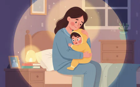 Parent comforting a scared child in the dark, symbolizing emotional support and gentle parenting.