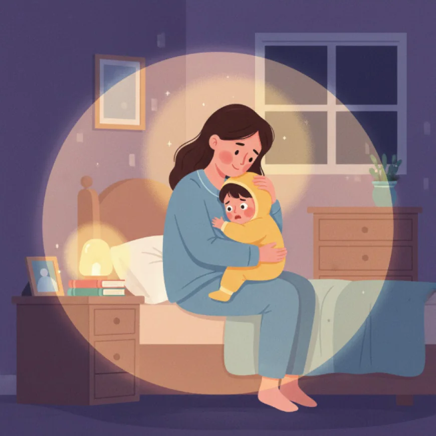 Parent comforting a scared child in the dark, symbolizing emotional support and gentle parenting.